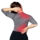 Woman on gray shirt with muscle spasm