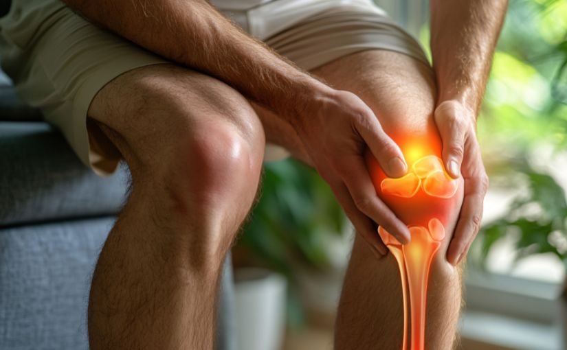 Person holding on to knee because of pain and discomfort