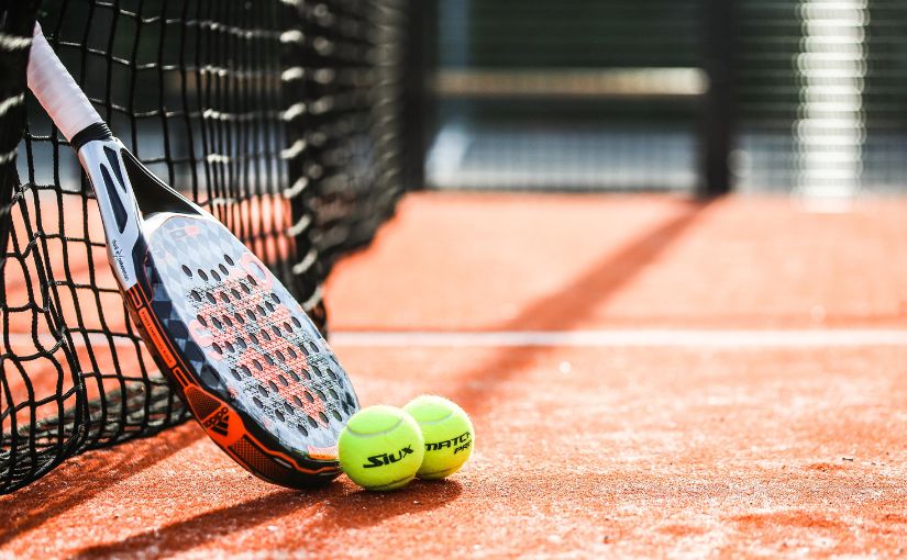 pickle ball with racket and net